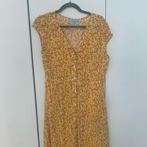 Draper James Cotton Yellow Midi Floral Dress